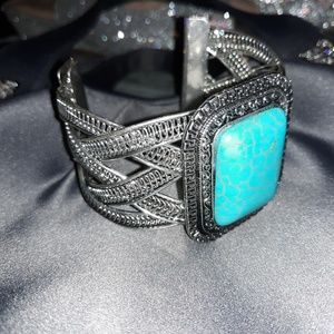 Fun Silver and Turquoise color cuff Bracelet